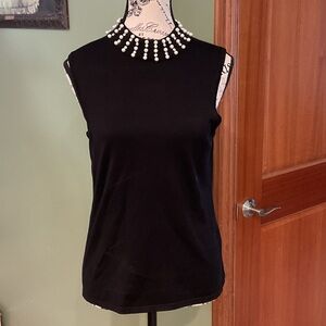 NWT Adrianna Papell Black Top with Pearl Embellishments